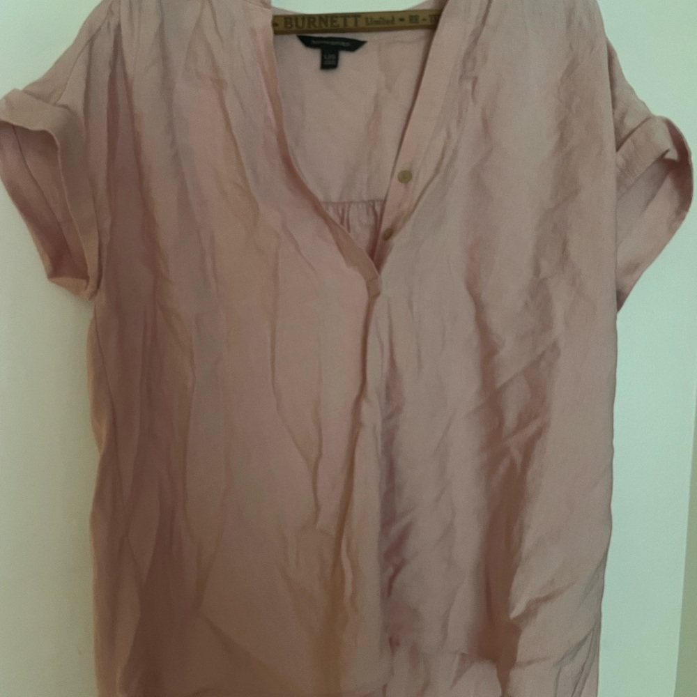 Banana Republic Pink Blouse Relaxed Short Sleeve Mandarin Collar